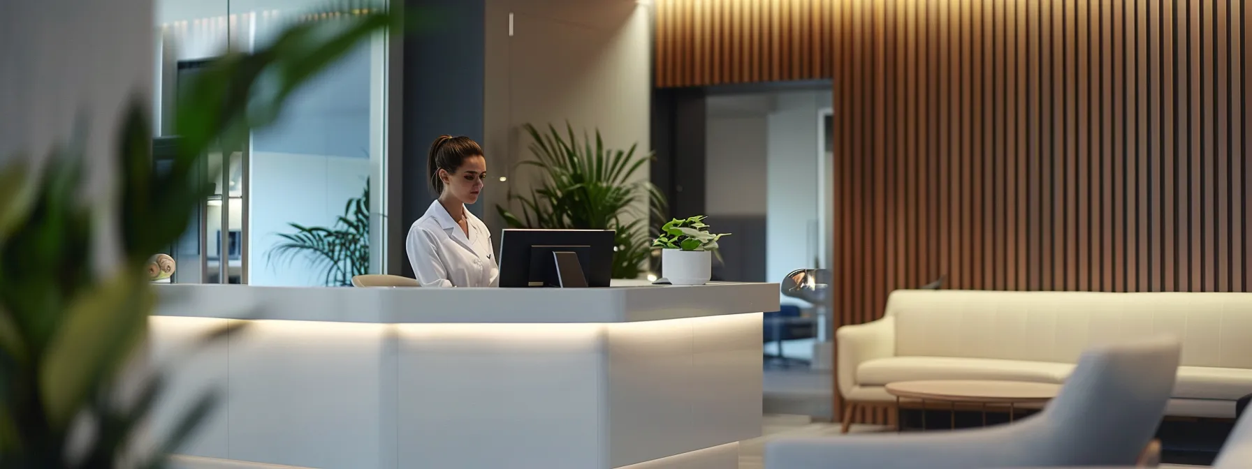 a professional receptionist scheduling appointments efficiently and seamlessly in a modern office setting.