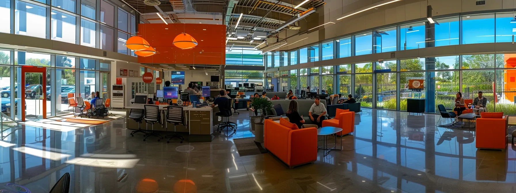a vibrant and dynamic office environment showcases a dedicated ecommerce customer service team at dazonn assist, engaged in collaborative problem-solving under bright, natural light filtering through large windows.