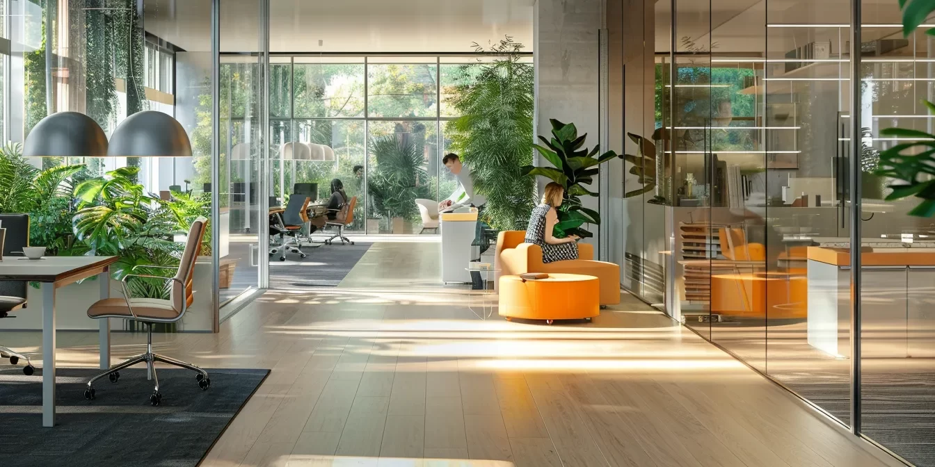 a dynamic office environment showcasing a confident salesperson engaging with a phone while bright, focused lighting enhances their determination and professionalism.