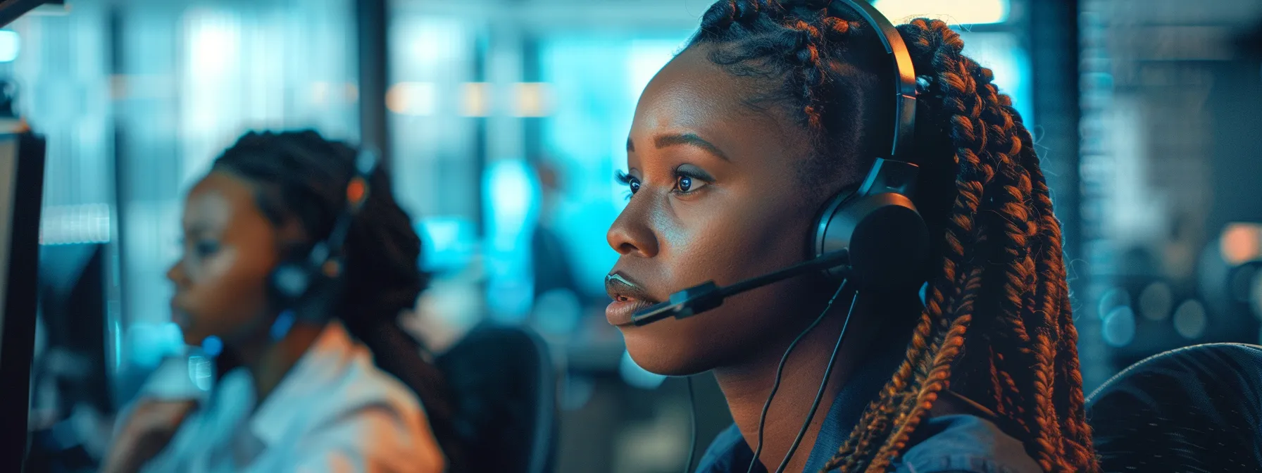 a vibrant, modern call center scene with diverse agents engaging with cutting-edge technology, exuding confidence and emotional intelligence as they interact seamlessly with customers in a dynamic, bright environment.