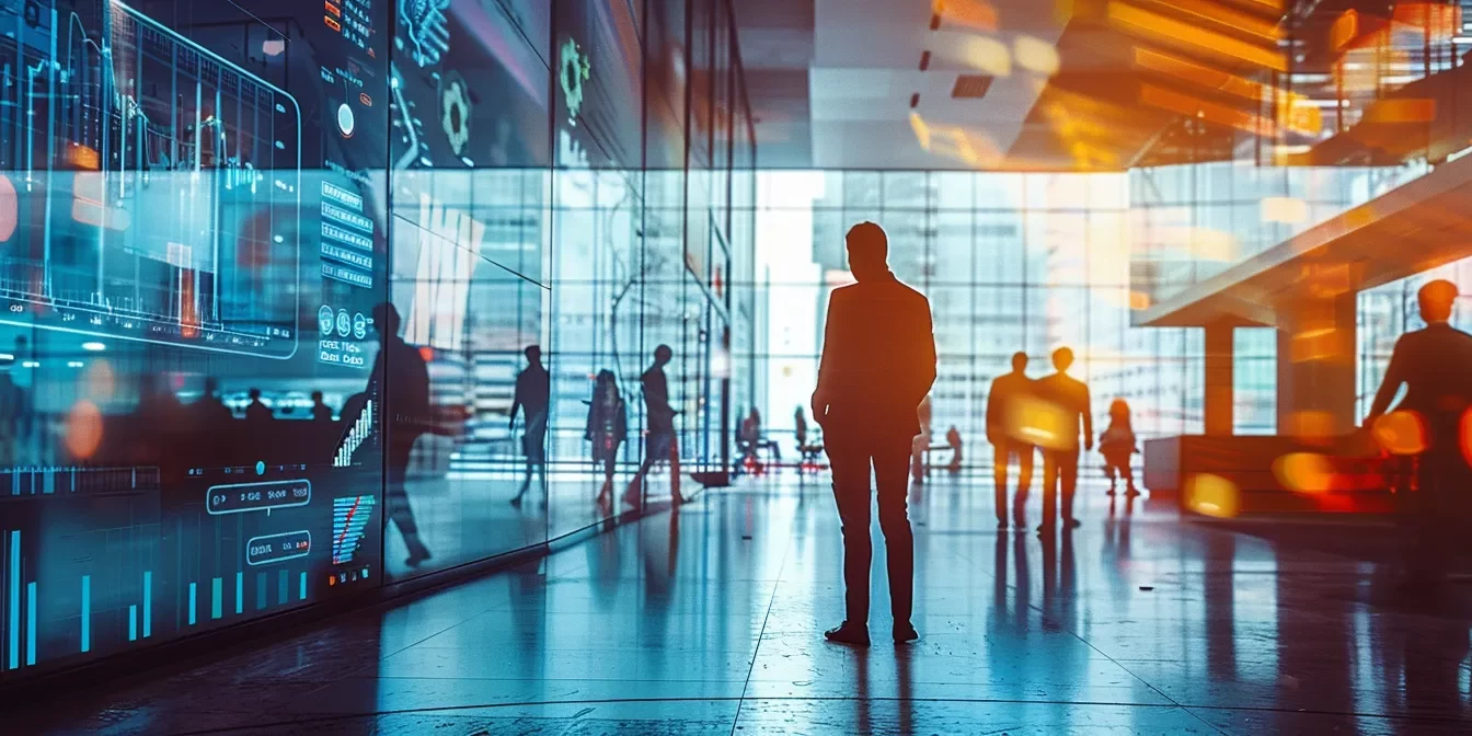 a sleek, modern call center bustling with focused agents utilizing advanced ivr technology, highlighted by vibrant screens displaying data analytics and call flow visualizations in a high-tech urban office environment.