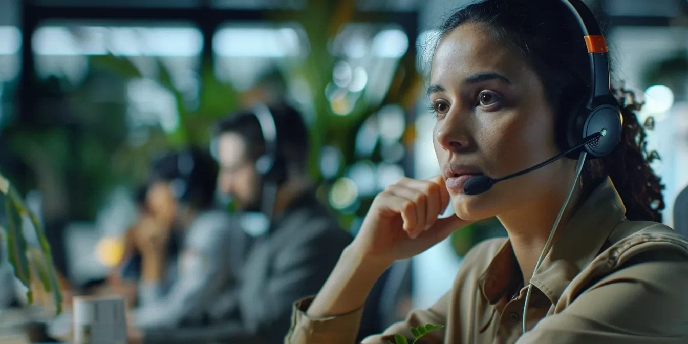 a sleek, modern call center with attentive agents engaged in vibrant discussions over headsets, surrounded by digital feedback screens displaying customer satisfaction metrics in a dynamic, high-tech environment.