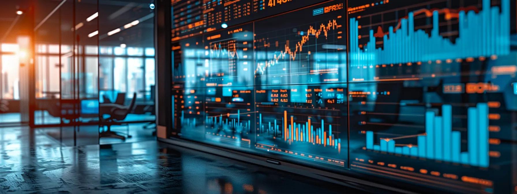 Modern call center analytics dashboard displaying performance metrics and data visualizations, emphasizing advanced technology and data-driven insights for operational efficiency and customer service improvement.