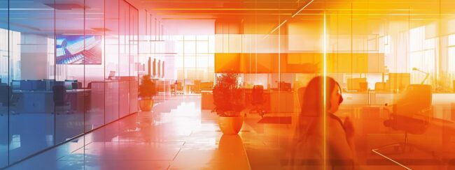 a vibrant call center environment showcases enthusiastic employees engaging in conversations using headsets, with the modern dazonn logo prominently displayed in the background, highlighting the energetic atmosphere of a dynamic workplace.