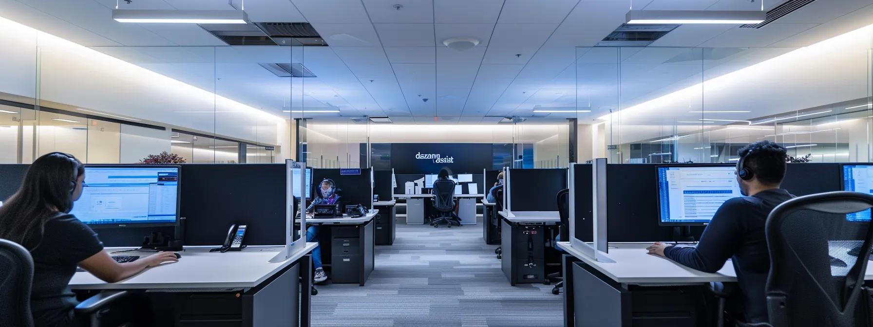 a modern call center bustling with dedicated professionals seated at sleek workstations, surrounded by soundproof booths, with