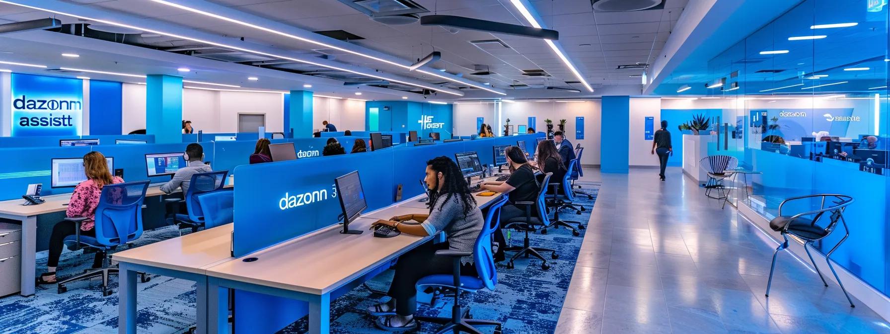 a modern, bustling healthcare call center is filled with focused agents at sleek desks, surrounded by vibrant branding of