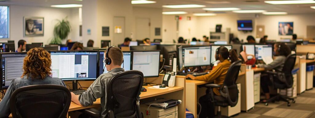 call center employees working