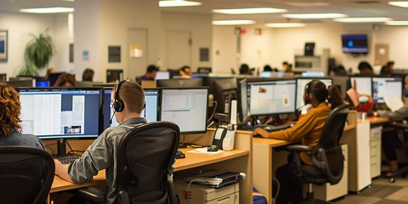 call center employees working