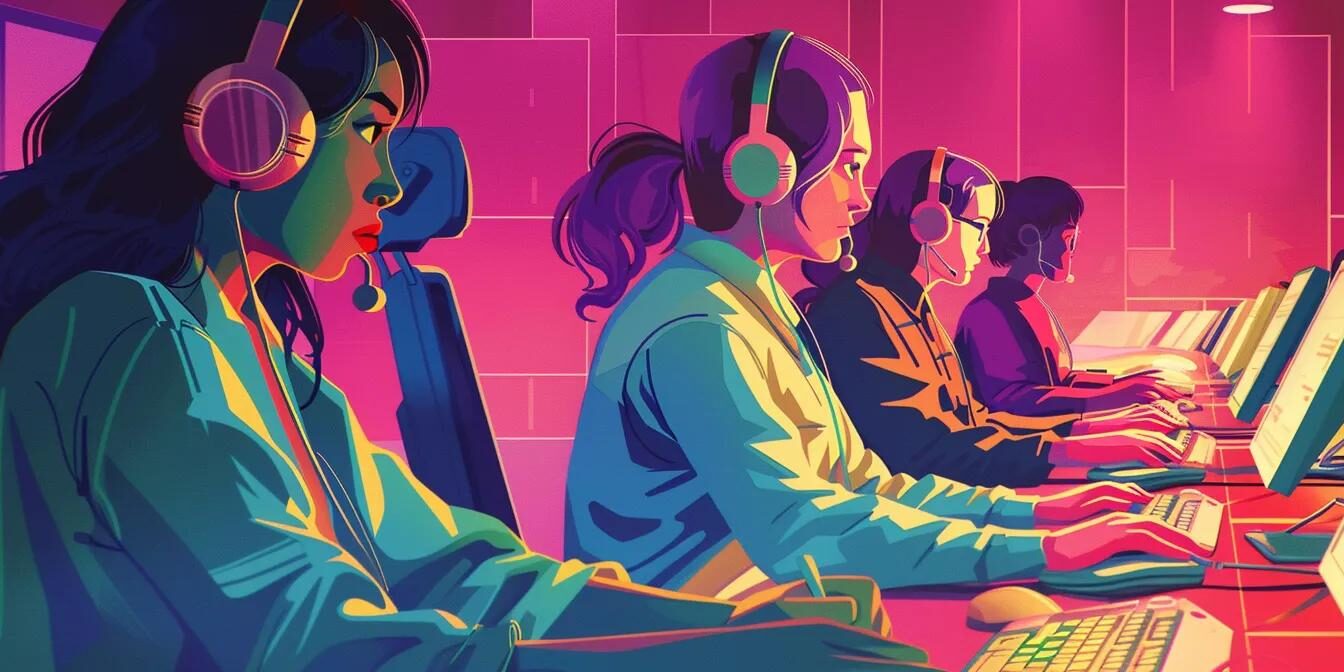 call center employees working