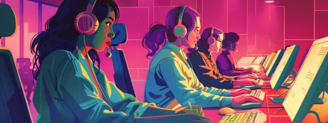 call center employees working