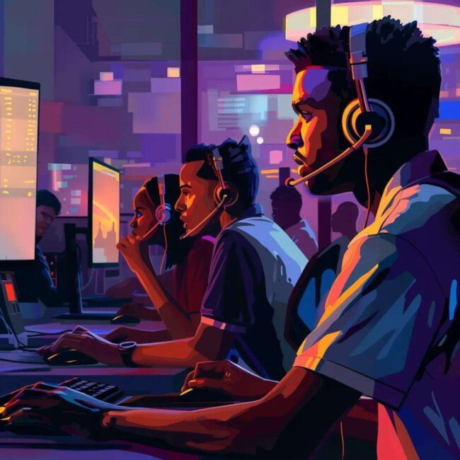 Modern call center agents collaborating to enhance customer experience