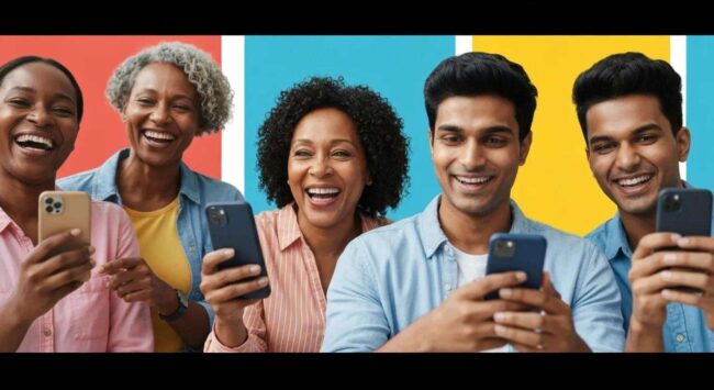 A diverse group of delighted customers actively engaging with a brand, showcasing the power of strong customer loyalty