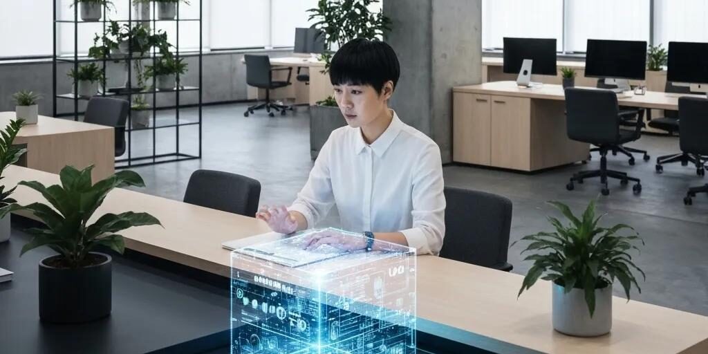 Modern call center with AI technology enhancing customer service interactions