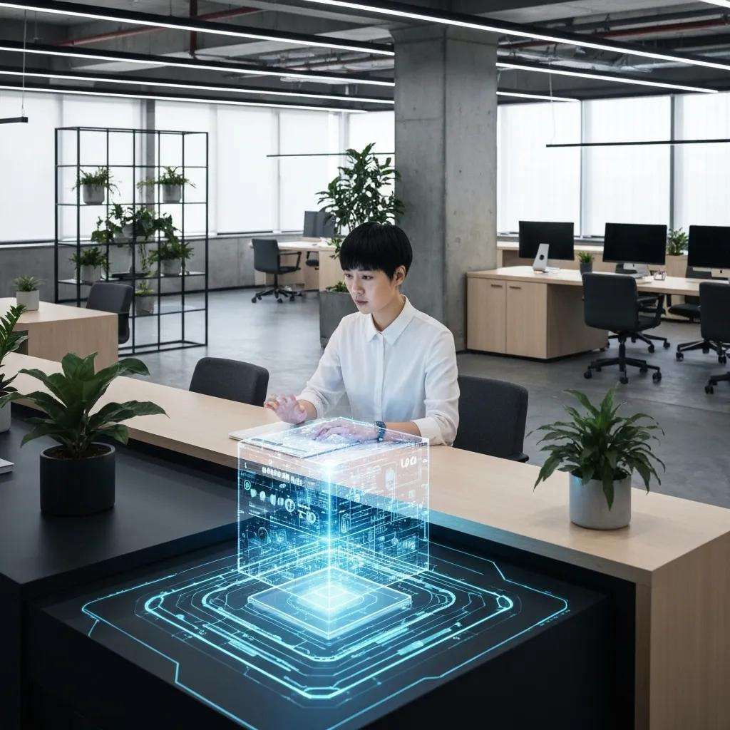 Modern call center with AI technology enhancing customer service interactions