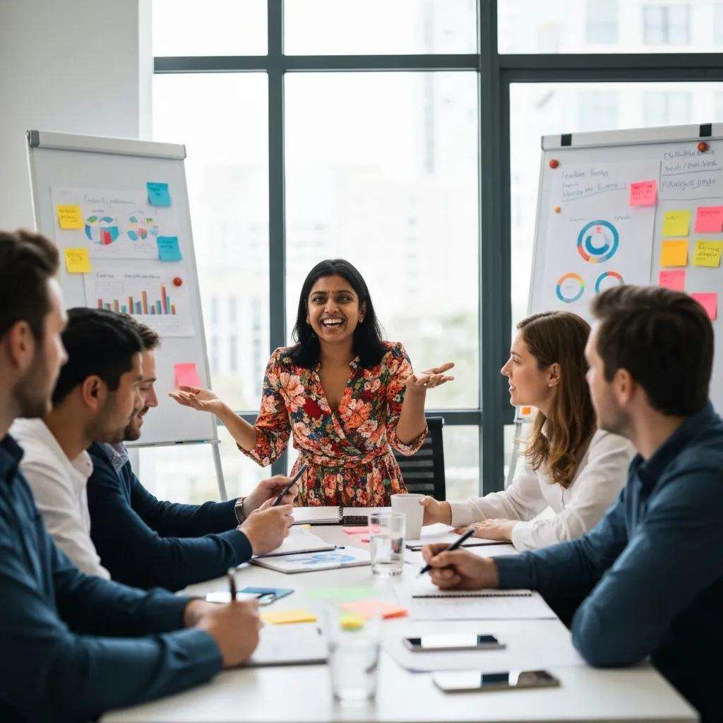 Team members engaged in a collaborative meeting, discussing customer-centric strategies and emphasizing a shared focus on customer experience