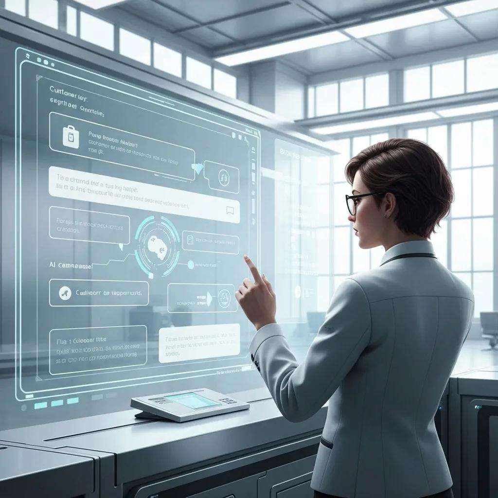 A cutting-edge customer service setting where AI technology actively assists human agents, showcasing innovation in support solutions