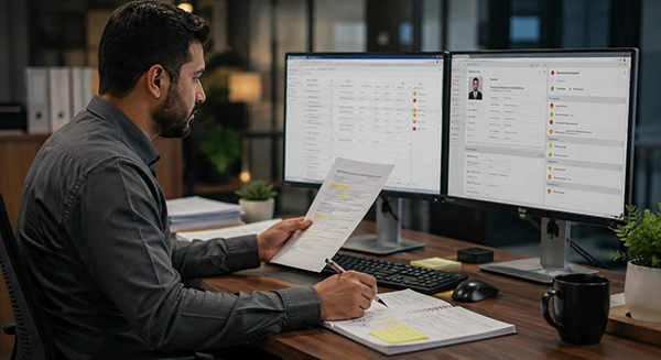 Borrower data analyst cross-referencing applicant information