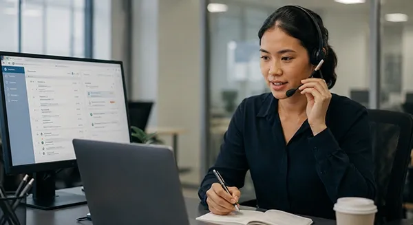 Debt collection representative documenting client payment conversations