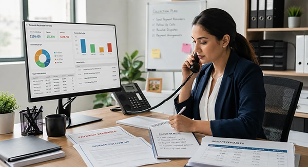 Accounts receivable specialist following up on overdue invoices