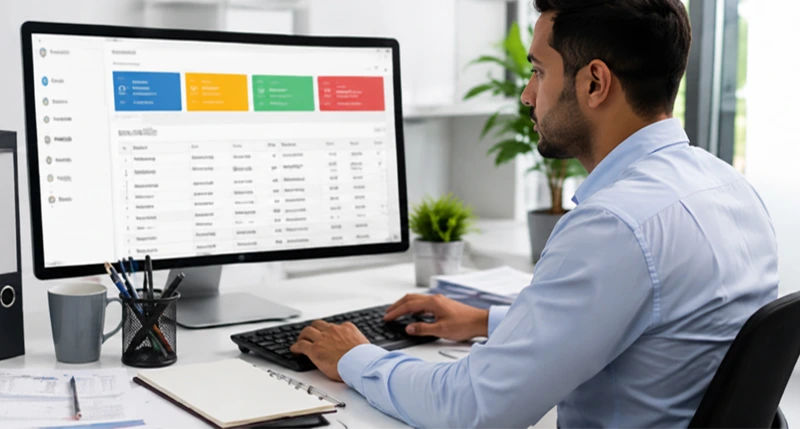 Business data entry dashboard and records.
