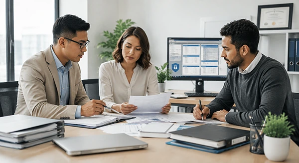 Accounts receivable specialist reviewing audit trail and compliance checklist