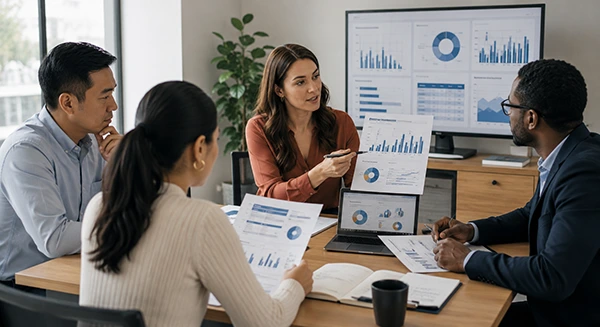 Finance analyst reviewing AR aging and collection reports
