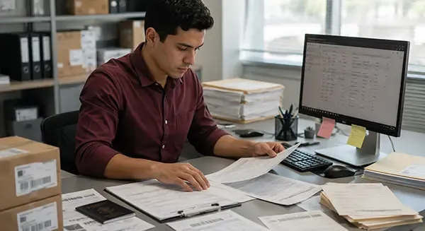 Logistics documentation specialist managing shipment records