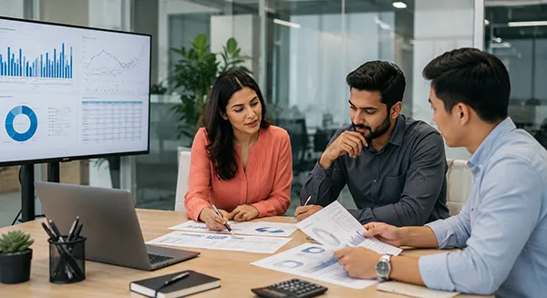 Financial analyst reviewing profit and loss statements