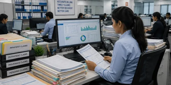 Hospital medical billing claims management workspace.