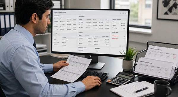Accountant matching received payments with open invoices