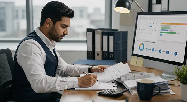 Accountant completing month-end financial close activities