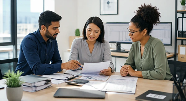 Finance professional reviewing invoice payment matching dashboard