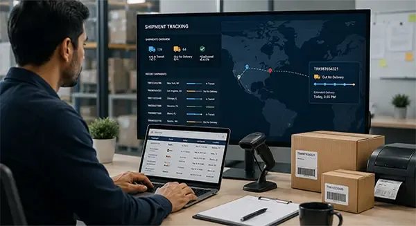 Shipment tracking specialist monitoring deliveries
