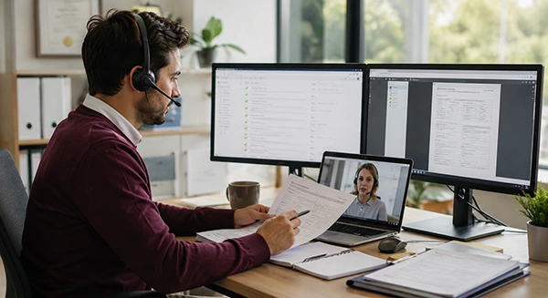 Mortgage processing team coordinating with underwriters