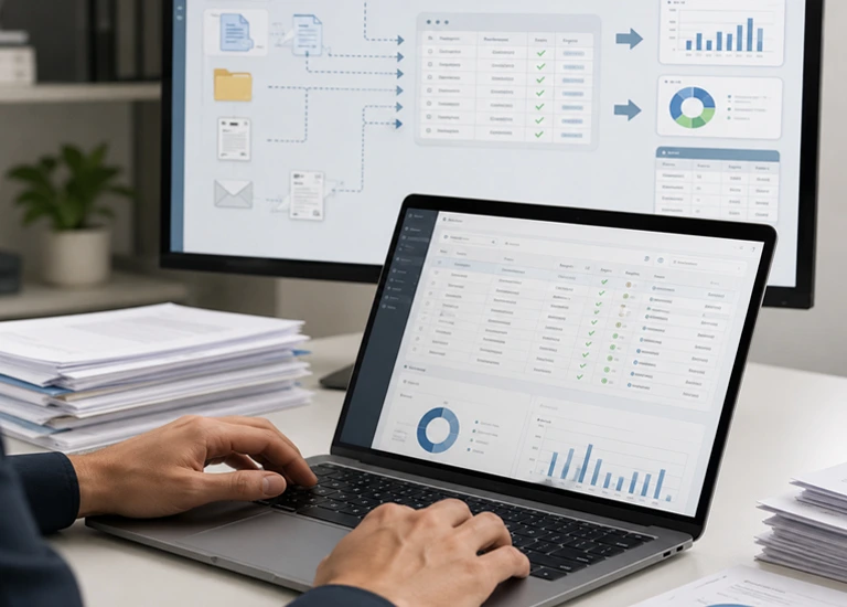 Data processing workflow with raw files converted into validated dashboard data.