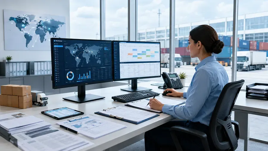 Logistics team managing shipment documents and tracking updates