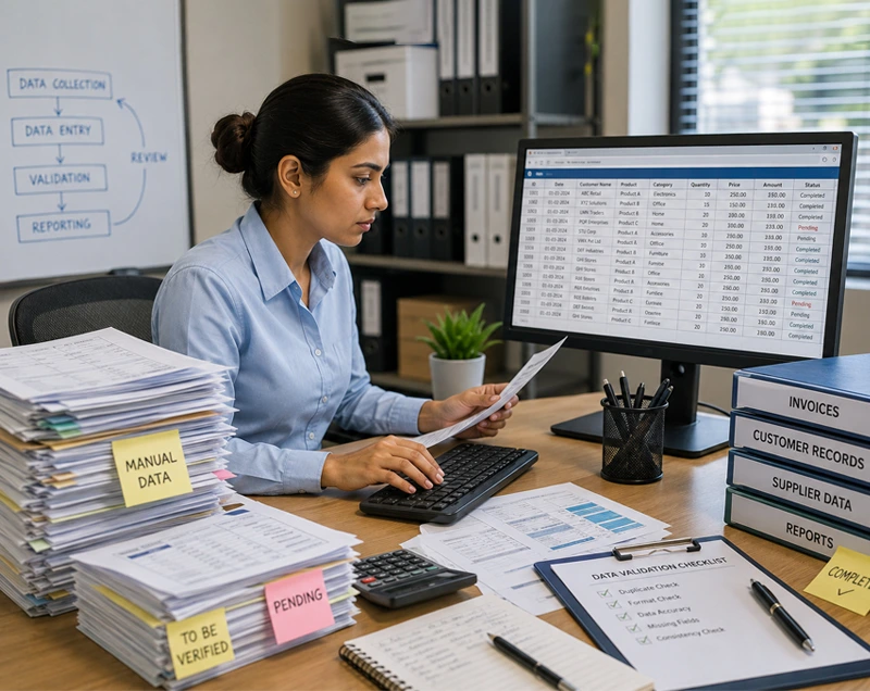 Data entry validation and record management.